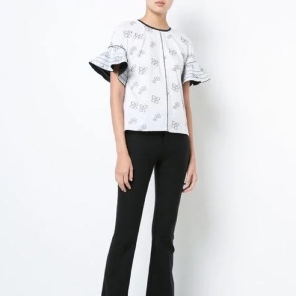 10 CROSBY DEREK LAM Floral Ruffle Sleeve Top - Picture 4 of 8
